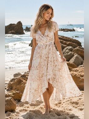 Saltwater Luxe Milly Floral Wrap Midi Dress Women’s Size Small Boho Coastal